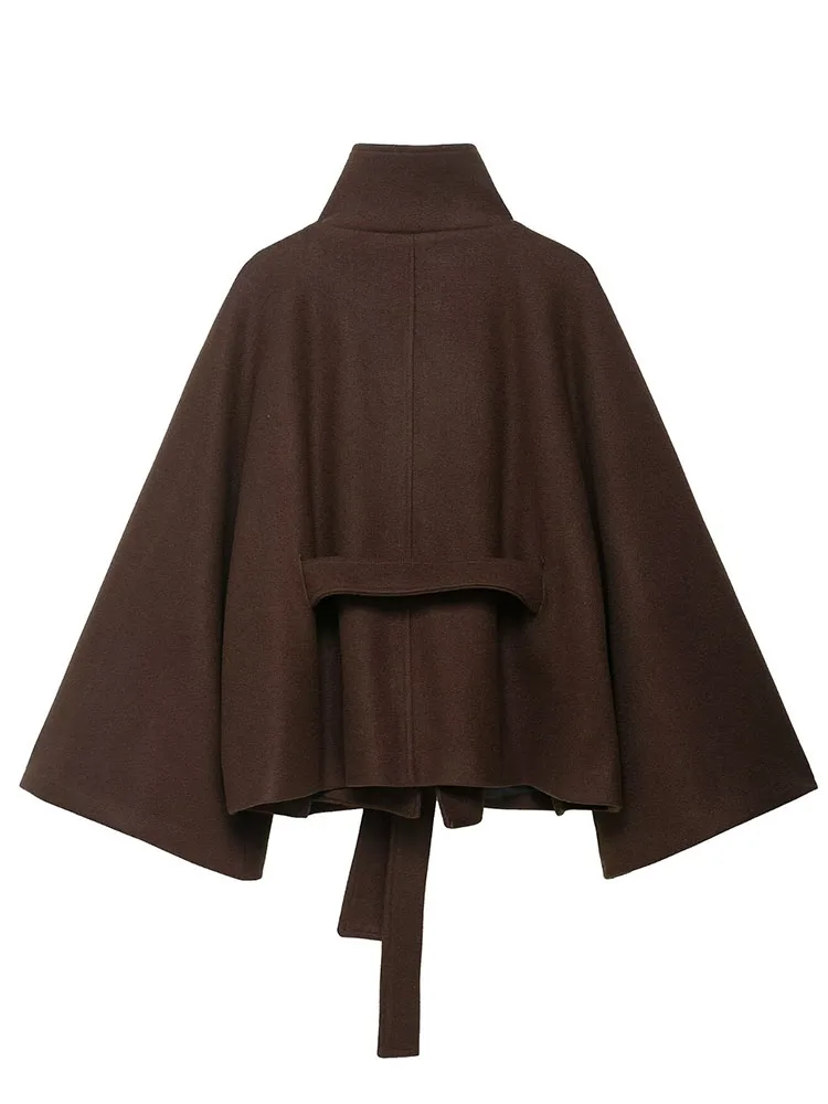 HH المرأة الخريف سترات قصيرة أنيقة غير رسمية الصلبة عالية طوق حزام تزيين زر المرأة موضة جديدة معاطف طويلة الأكمام العصرية