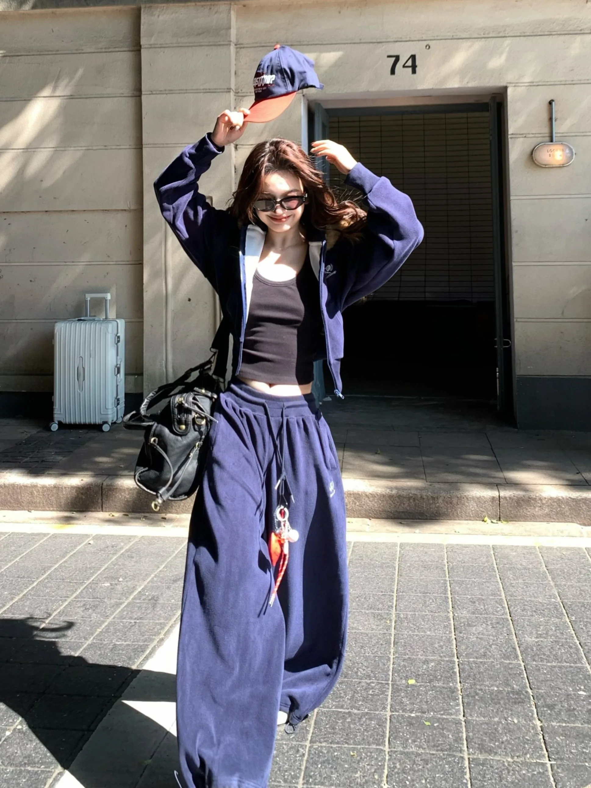 

American Sle Spicy Girl Basic Hooded Fce Jaet Women's Loose Wide Leg Pants Two Piece Set Casual Comfortable Outfit