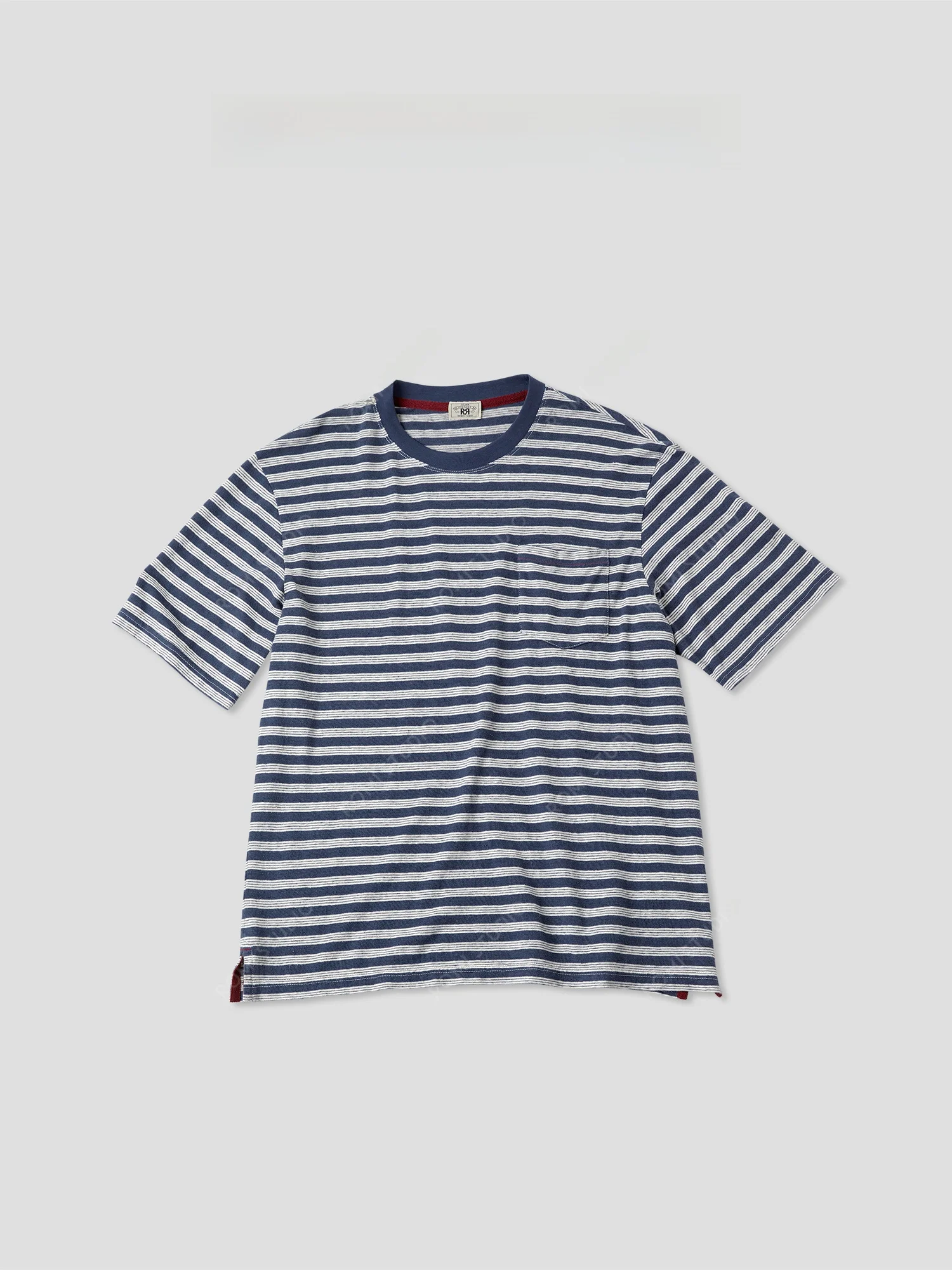 

Romance Studio Casual Vintage Han Han Flax Blend Striped round Ne ort Sve T-irt Women's Loose Fit American Retro Sle