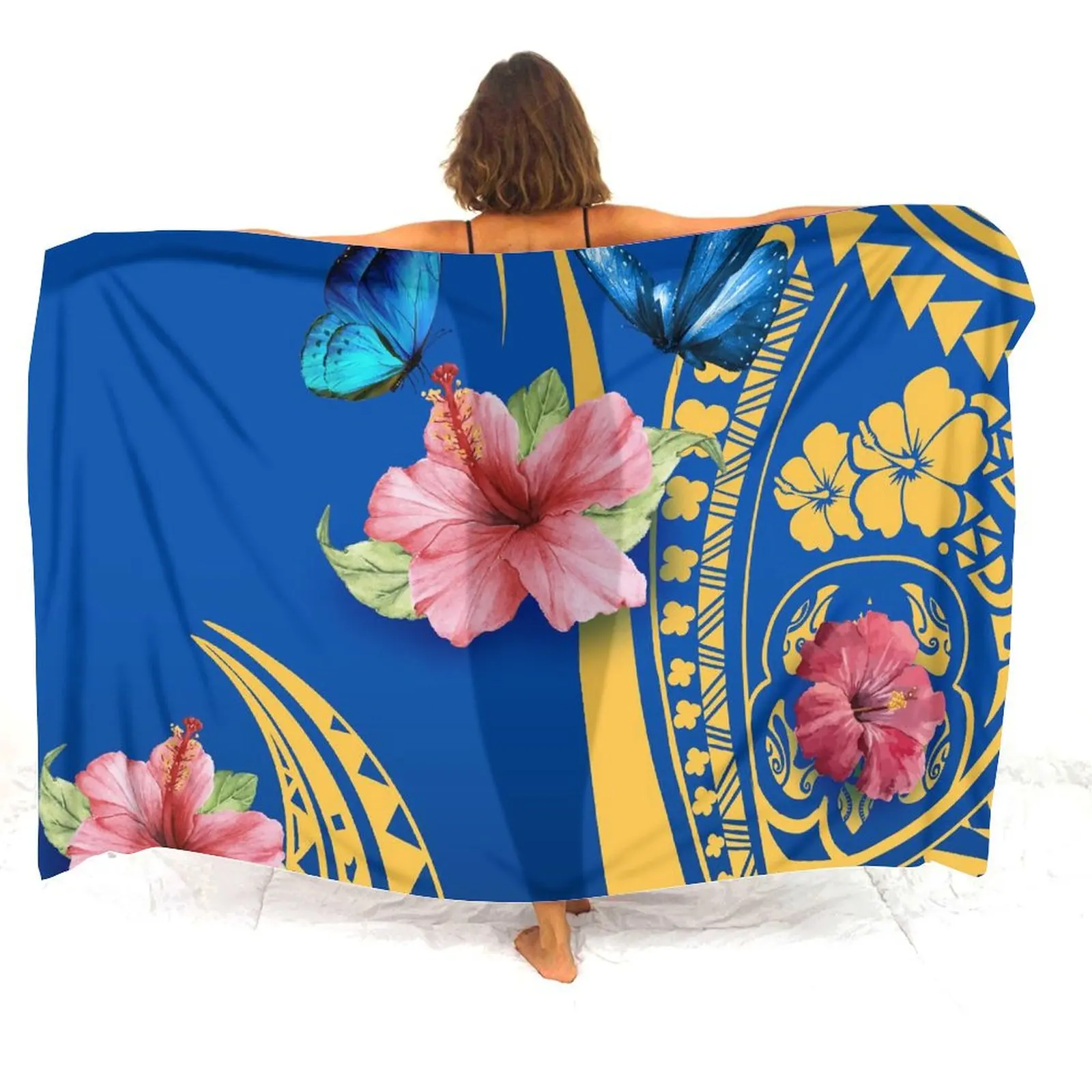 Zomer Hawaiiaans Comfort Lichtgewicht Stof Custom Sunblock Jas Feest Elegante Sjaal Polynesische Sarong Schort