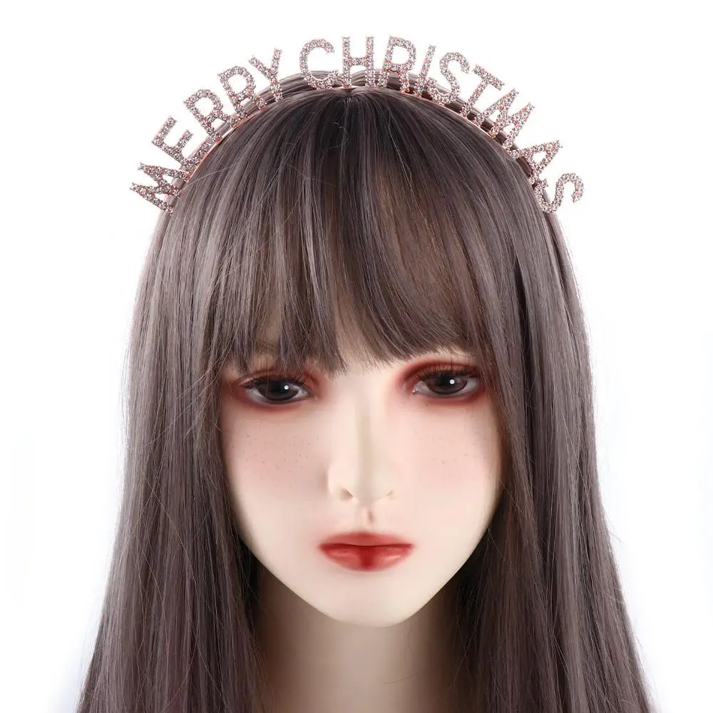 New Year Headdress Alloy Letter Christmas Gift Korean Style Hair Hoop Merry Christmas Headband Rhinestone Crown Female Jewelry