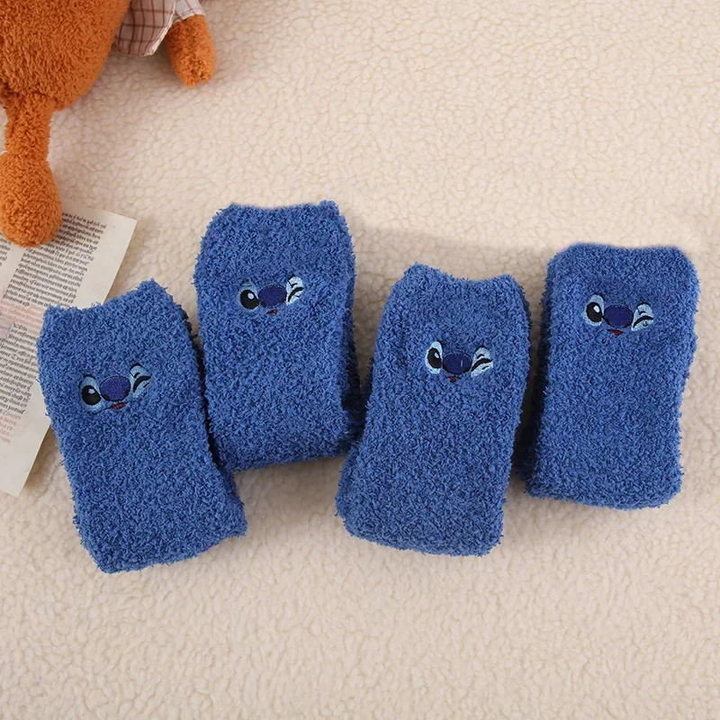 ديزني غرزة المرجان الصوف الجوارب الكرتون المطرزة الجوارب الشتاء سميكة أفخم الدافئة مريحة النوم جورب لطيف FloorSocks