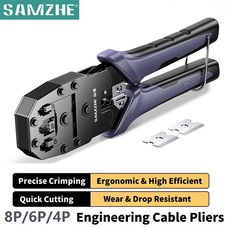 SAMZHE RJ45 Crimper Tools Crimping Pliers Ethernet Network LAN Cable Crimper Cutter Stripper Plier for CAT5/6/7/8 8P/6P RJ45