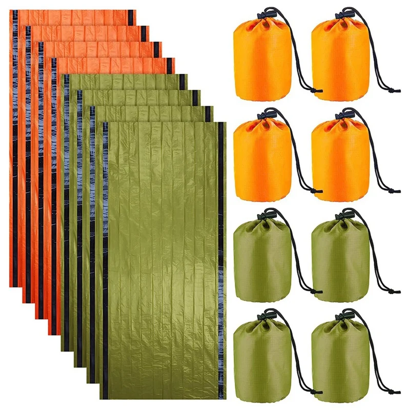 8 Pack Emergency Sleeping Bag Lightweight Thermal Survival Sleeping Bag Waterproof For Outdoor Camping Hiking Adventure