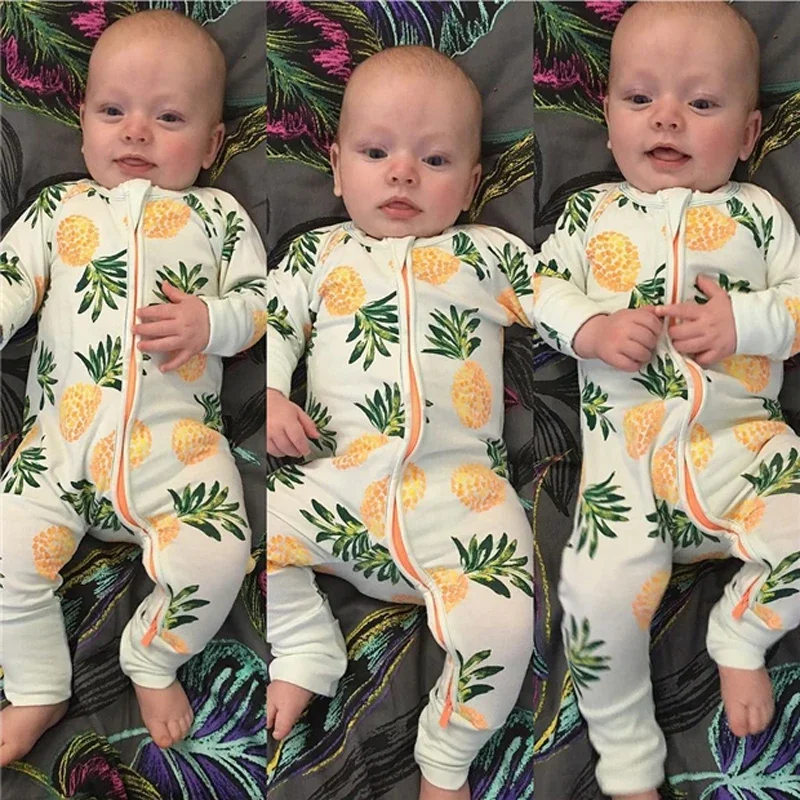 Spring Baby Pineapple Print Jumpsuit Quality Cotton Baby Boy Girl Clothes Newborn Baby Overalls Kids Costume