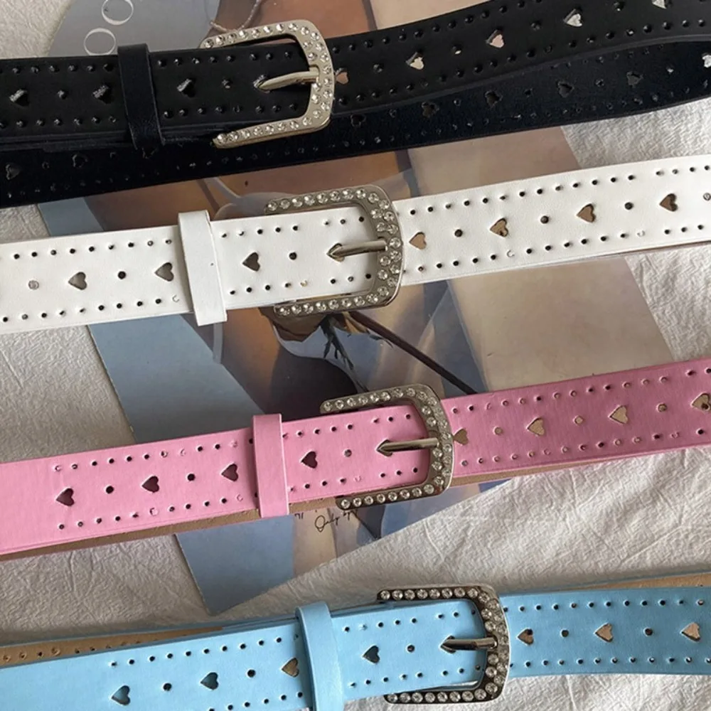 الحب القلب حجر الراين حزام الخصر فاسق الجينز ديكور Y2K حزام عريض تنورة الملحقات الكورية نمط بولي Leather أحزمة الخصر الجلدية يوميا