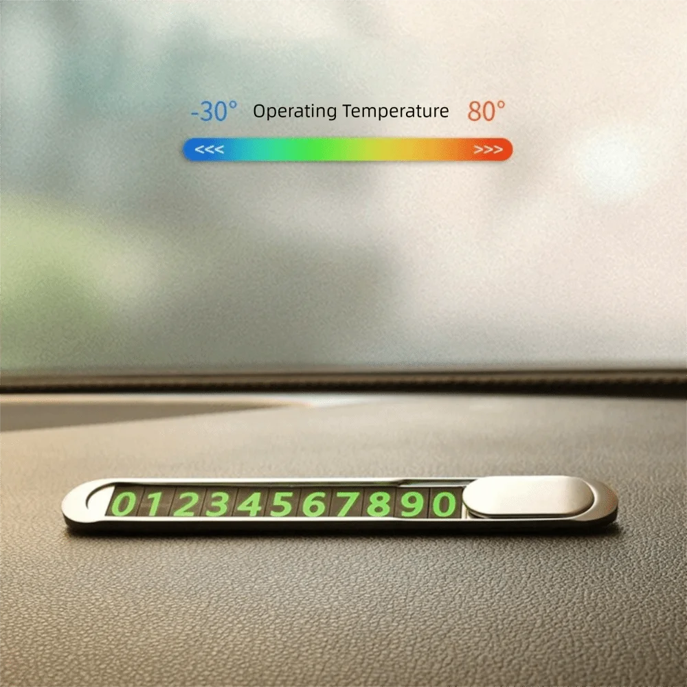 

Новая временная парковочная карта из металлического сплава, дизайн переключателя, светящаяся карта с номером телефона, серебристая наклейка для автомобиля, использование для парковки