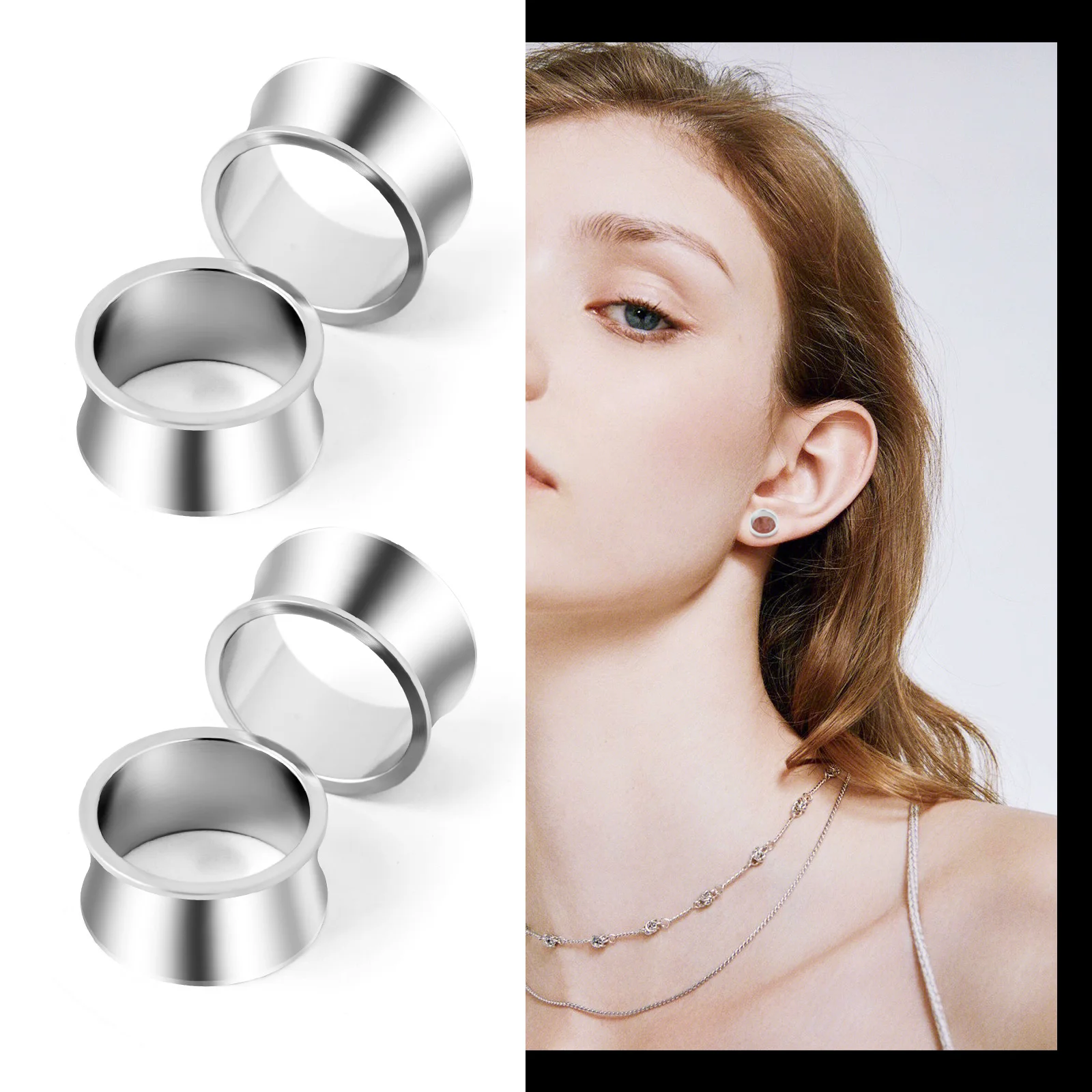 

1Pair Hollow Channel Stainless Steel Piercing Ear Expander Human Piercing Jewelry Tunnels for Ears Personality Earrings