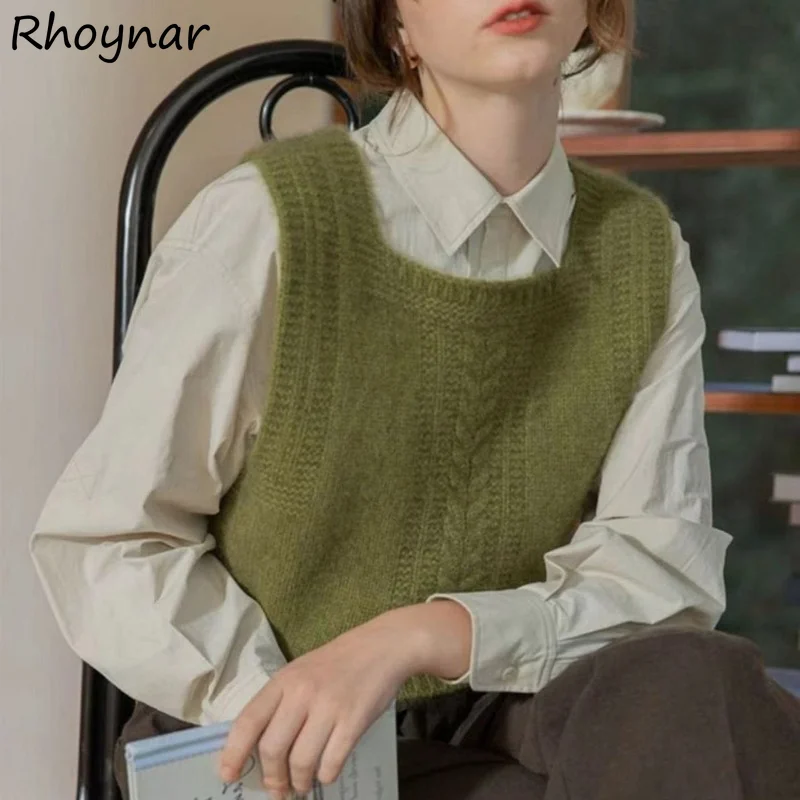 

Sweater Vest Women Vintage French Style Spring Knitted Cozy Thread Solid Simple Fashion Popular New Design All-match Casual Hot