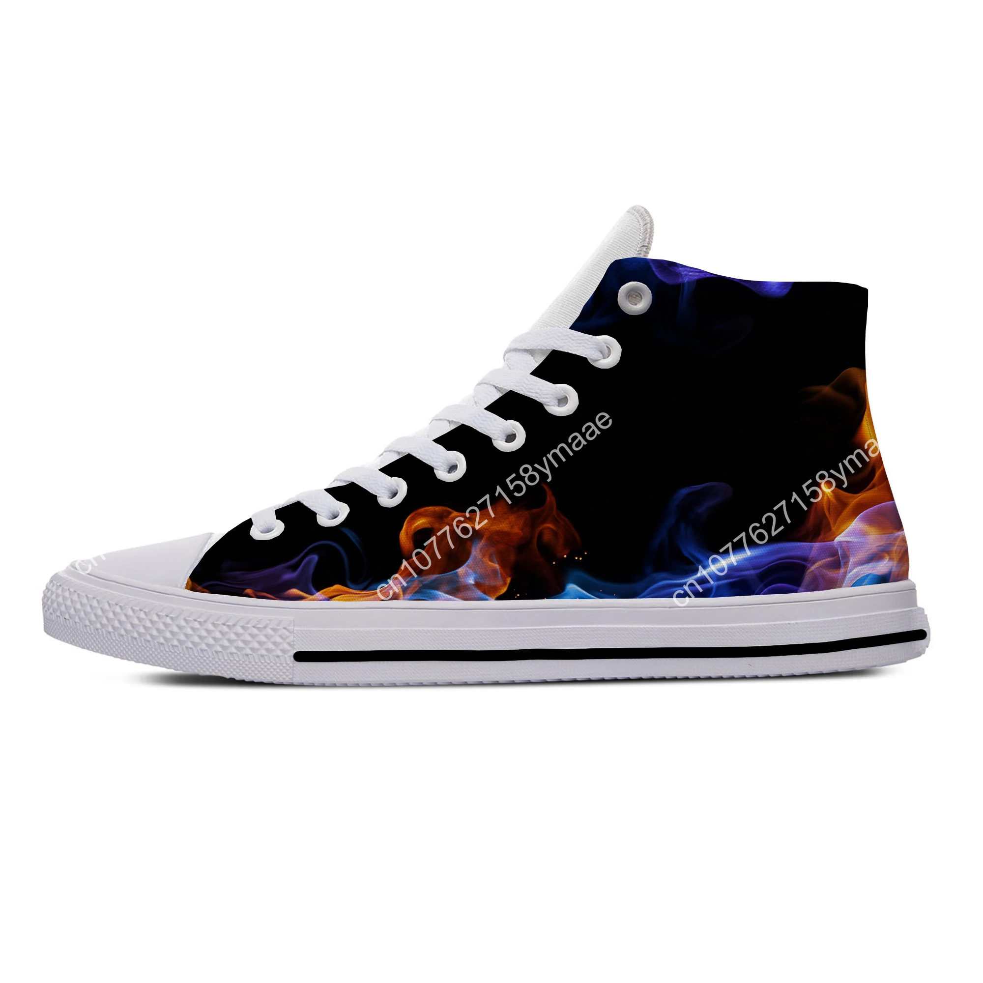 Hot Summer Anime Cartoon Flame Fire Flaming Fashion Funny Casual Cloth Shoes High Top 3D Print Men Women Classic Board Shoes