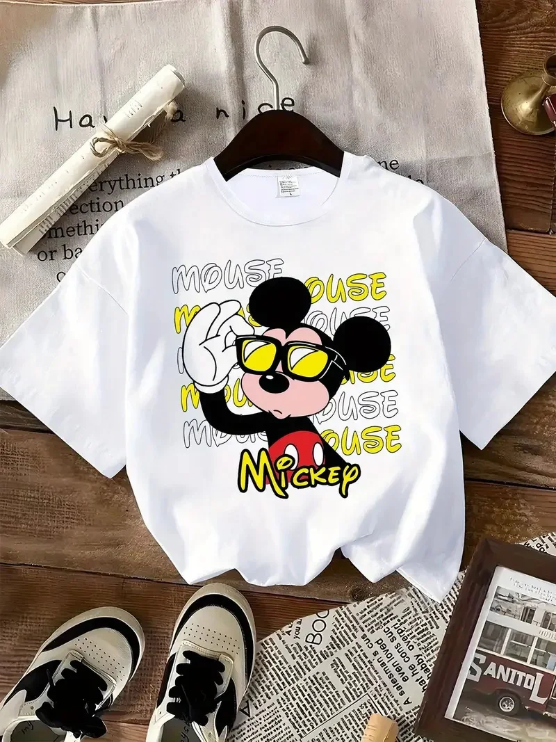

2025 Disney Pattern Printed Women's Casual Comfortable Unique Smiling Face Black Round Neck Short Sleeve T-shirt