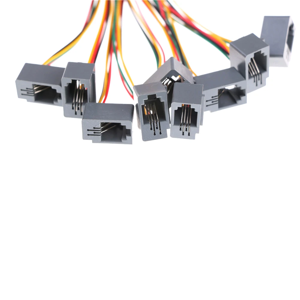 10 Pcs 616E 4P4C RJ9 Female Telephone Connector Adapter with 4 Wires