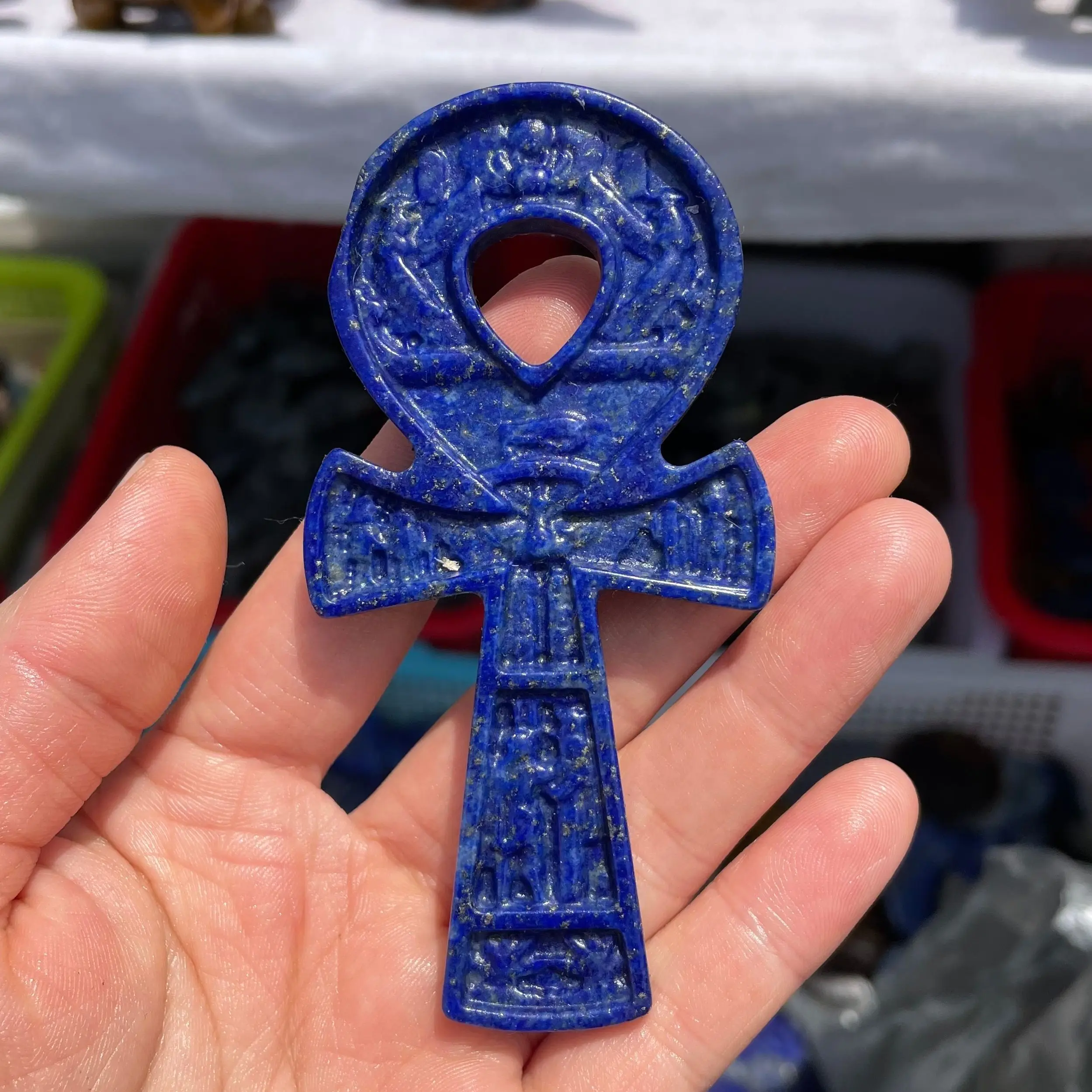 

100mm Natural crystal lapis lazuli stone Egyptian Cross women's symbolic point healing reiki