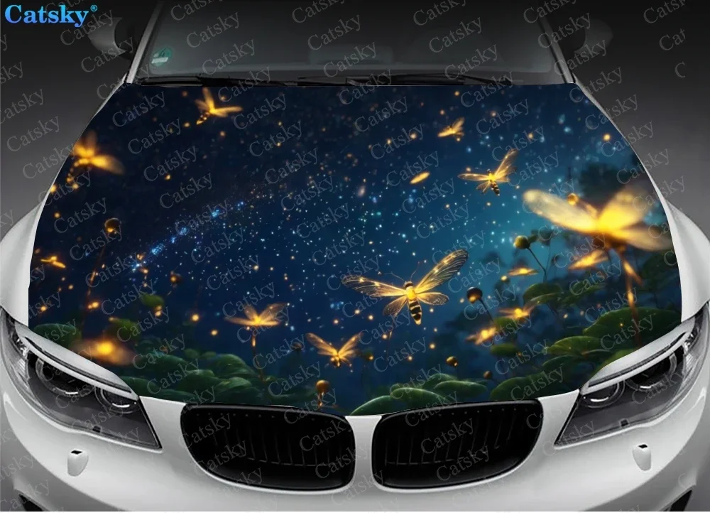 Dance of Fireflies Animal Car Hood Vinyl Stickers Wrap Film Engine Cover Decals Sticker on Auto Accessories Decoration Protect