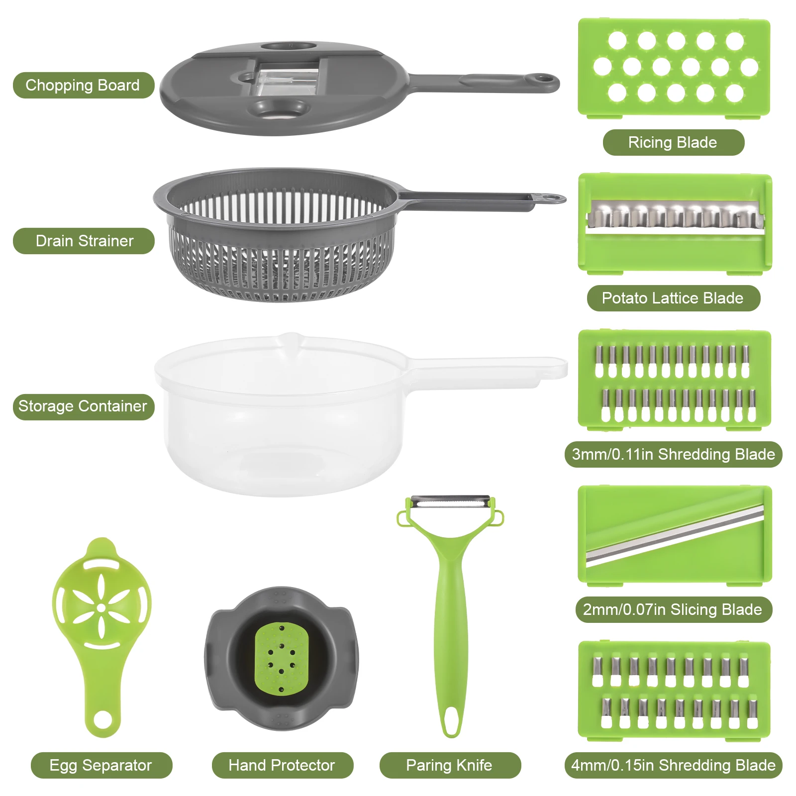 11-in-1 Vegetable Onion Chopper Slicer Dicer Cutter with 5 Blades/Strainer Basket/Egg Separator/Hand Protector/Chopping Board