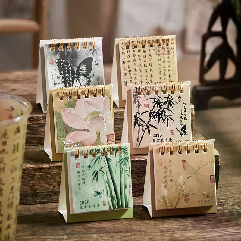 2026 Mini calendario semplice Calendario da tavolo piccolo Calendario a spirale creativo Planner Decorazione desktop Cancelleria per ufficio