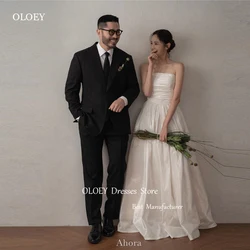 OLOEY Simple A Line Taffeta Korea Wedding Dresses Photoshoot Strapless Corset Back Floor Length Bridal Gowns Plus Size Evening