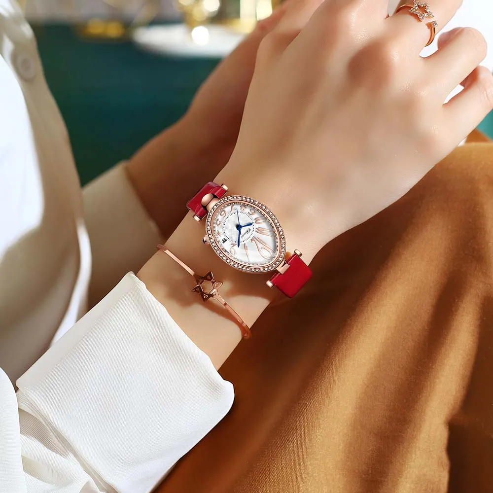 CHENXI Orologio al quarzo da donna alla moda Orologio da polso ovale con diamanti Orologio da polso da donna Regali Relogio Feminino
