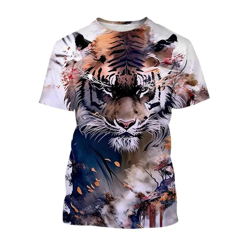 Summer Fashion Cool Animal Tiger graphic t shirts For Men Personality Trend Casual Street Style Printed Round Neck Short Sleeve