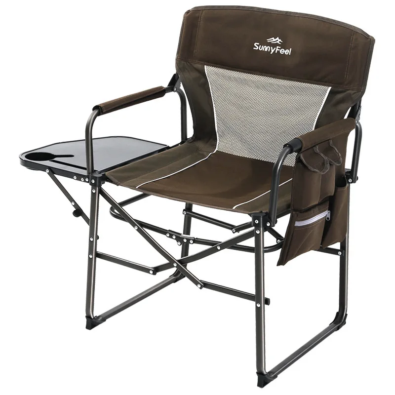 Mountain Camping Director's Chair  Outdoor Folding Chair  Camping Chair with Mesh Backrest and Table Top