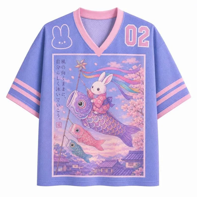 Summer 2026 Macaron Purple Cherry Blossoms Koi Rabbit T-shirt Adult Cute Pink Striped Mesh Sports Quick Drying Short Sleeve