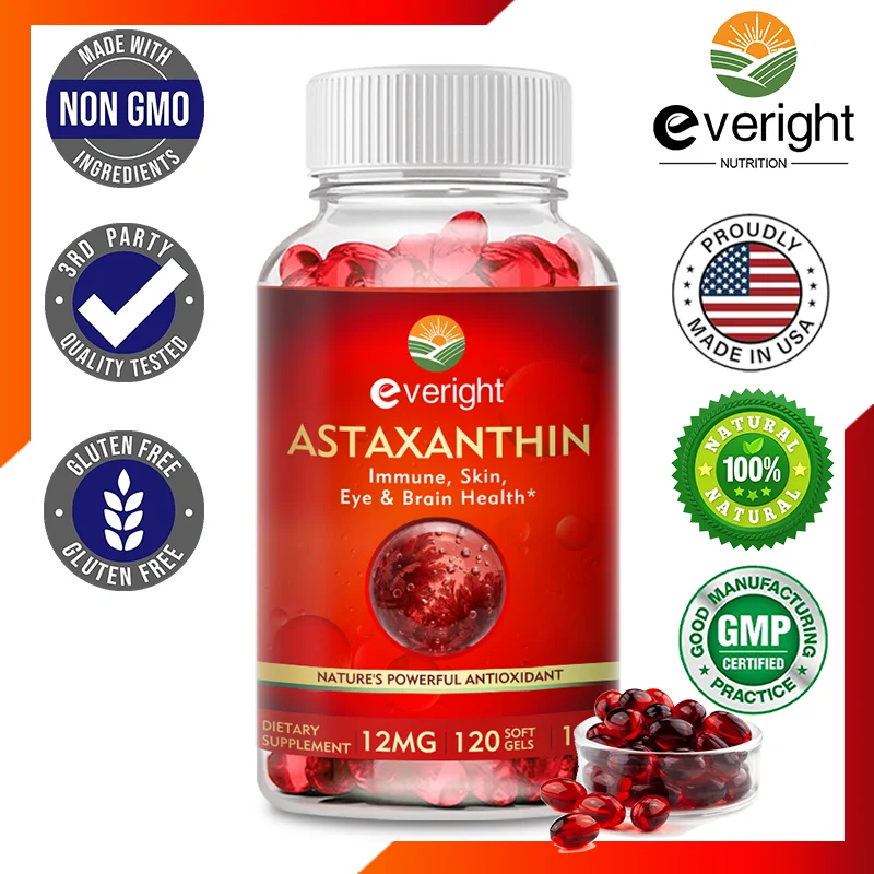Astaxanthin - 12mg, Premium Antioxidant Supplement to Support Eye, Skin, Joint & Immune System Health - Non-GMO & Gluten-Free