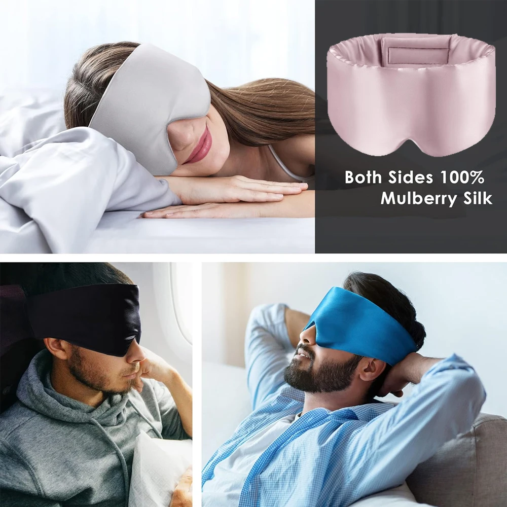 Natural Pure Mulberry Silk Sleeping Mask Silk Eye Cover Blackout Eye Mask for Side Sleeper Travel Eyepatch Soft Blindfold Smooth