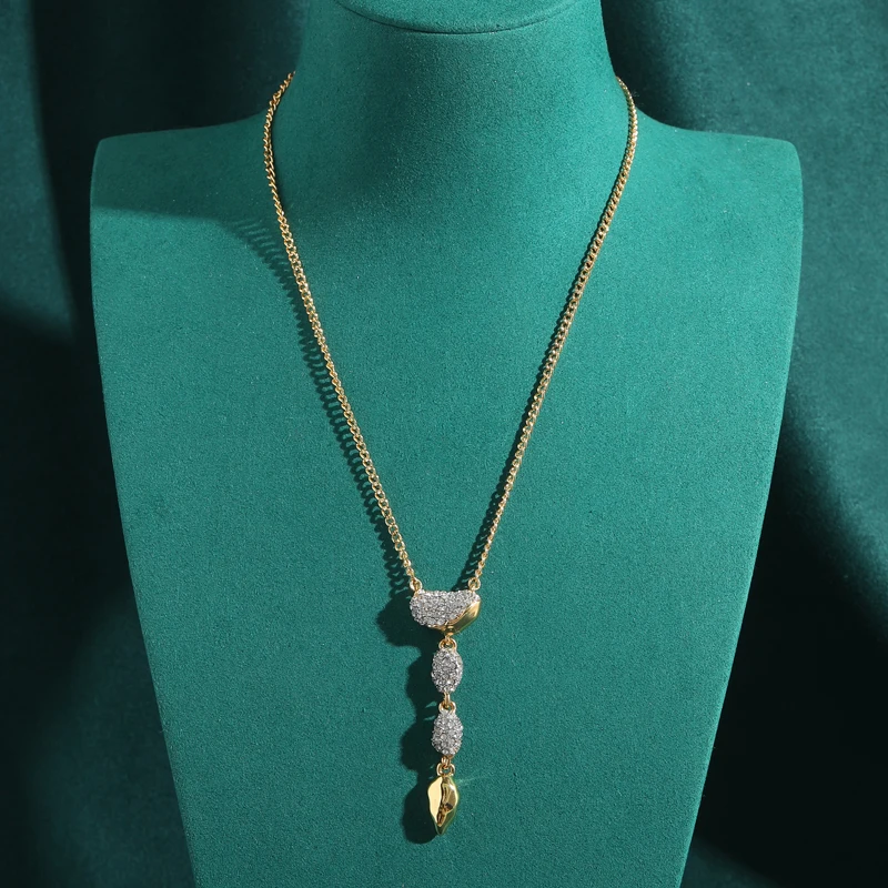 

Vintage Long Rhinestone Gold Color Necklace Pendant Water Drop Wedding Bridal Jewelry Accessories For Women 2025 Trends New