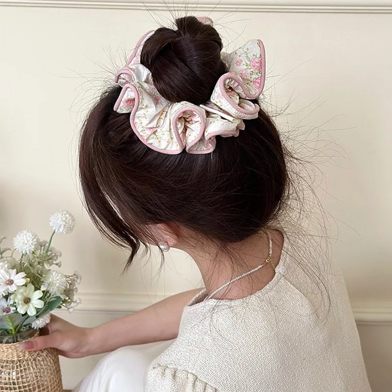 Korean Fashion Floral Scrunchies Women Girls Elastic Hair Rubber Band Accessories Tie Hair Ring Rope Headdress Headwear Ornament