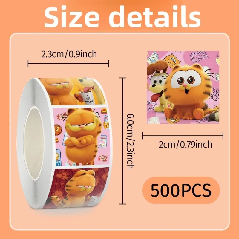 Garfield cartoon cute 500pcs roll stickers creative sealing stickers DIY decorative stickers anime merchandise wholesale