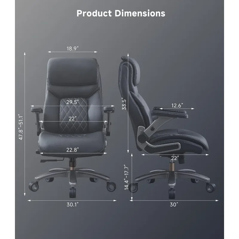 Big and Tall Office Chair with 5D Flip Arms, Office Chair, Adjustable Lumbar Support 3'' Double Space Wheel home.