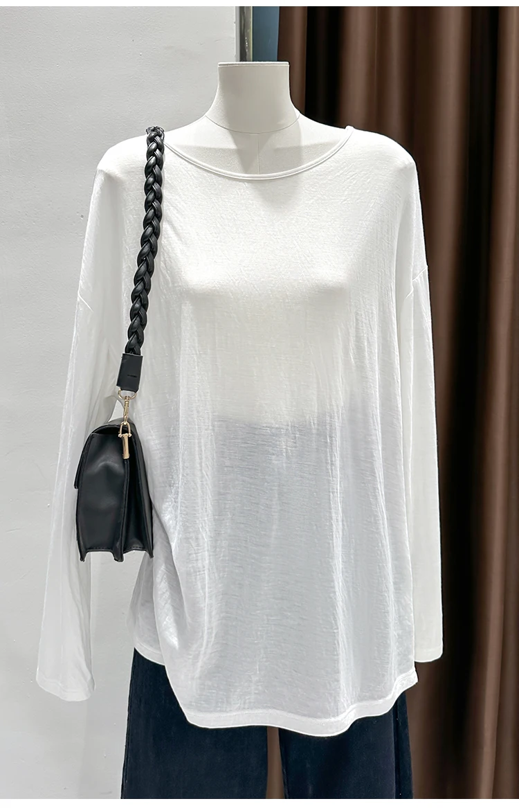 

Женская футболка с длинными рукавами из синего ледяного шелка, новинка 2020, свободная блузка в ленивом стиле с солнцезащитным кремом, маленький топ средней длины