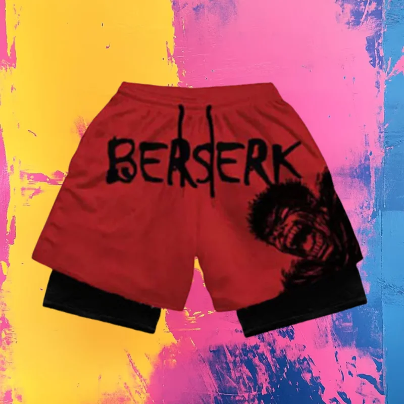 

Лето 2025 г., искусственные шорты из двух частей с принтом аниме, спортивные дышащие шорты для фитнеса и тренировок по баскетболу, бокса