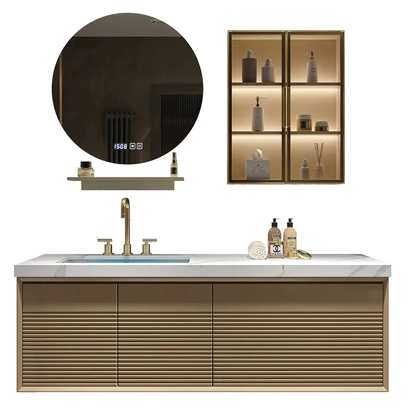 

Modern Wall Mounted Vanity Bathroom Cabinet Smart Mirror with Waterproof Basin Modern Wind