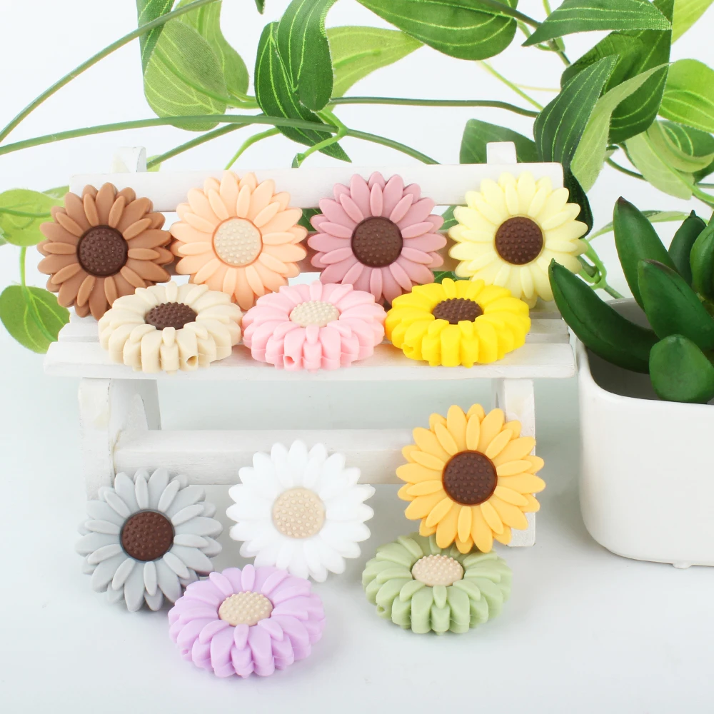 5/10pcs/Lot Baby Pacifier Silicone Beads Newborn Accessories Cartoon Sunflower Teether Teething Toys Baby Care Tools Free BPA