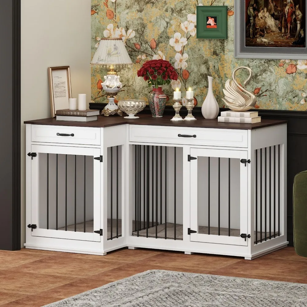 large corner dog crate furniture for 2 dogs, 59
