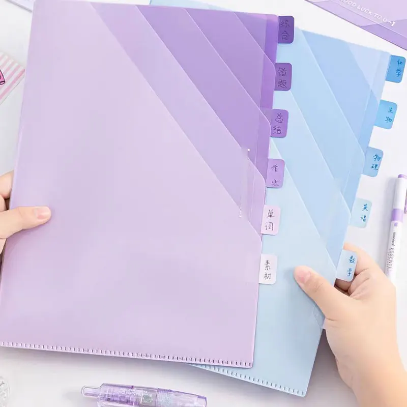 1Piece Colorful Clear File Folder Plastic Folders Display A4 File Ticket Storage Bag Large Capacity 6 Layers Office Supplies