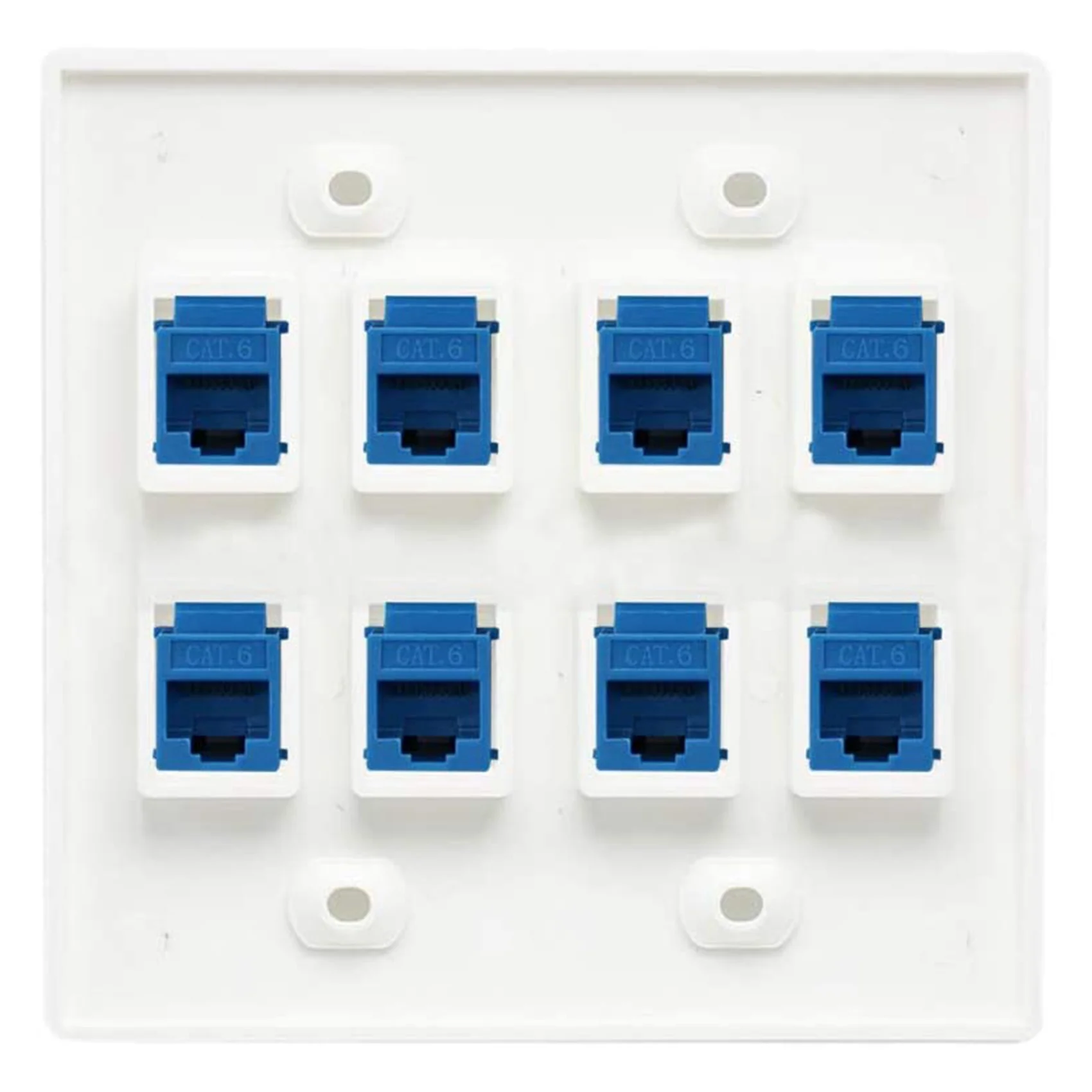 Ethernet Wall Plate 8 Port - Double Gang Cat6 RJ45 Keystone Jack Network Cable Faceplate Female to Female - Blue