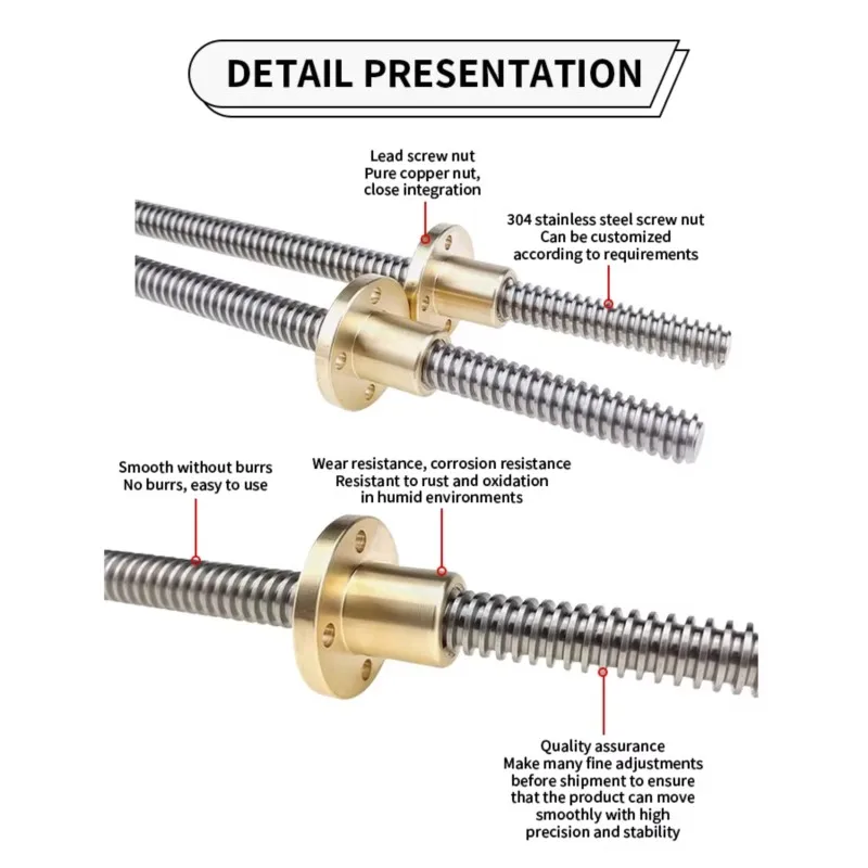 T16 Lead Screw Left Hand 100 150 200 300 350 400 500 1000mm Lead 2/3mm Tr16 Screw Large Lead Trapezoidal Screw 3D Printer Part