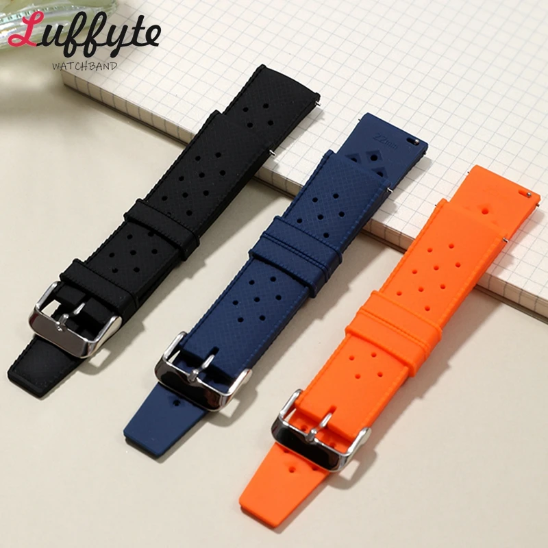 Porous Breathable Soft Rubber Watchband 18mm 20mm 22mm Universal Waterproof Sports Silicone Wrist Strap for Men Women