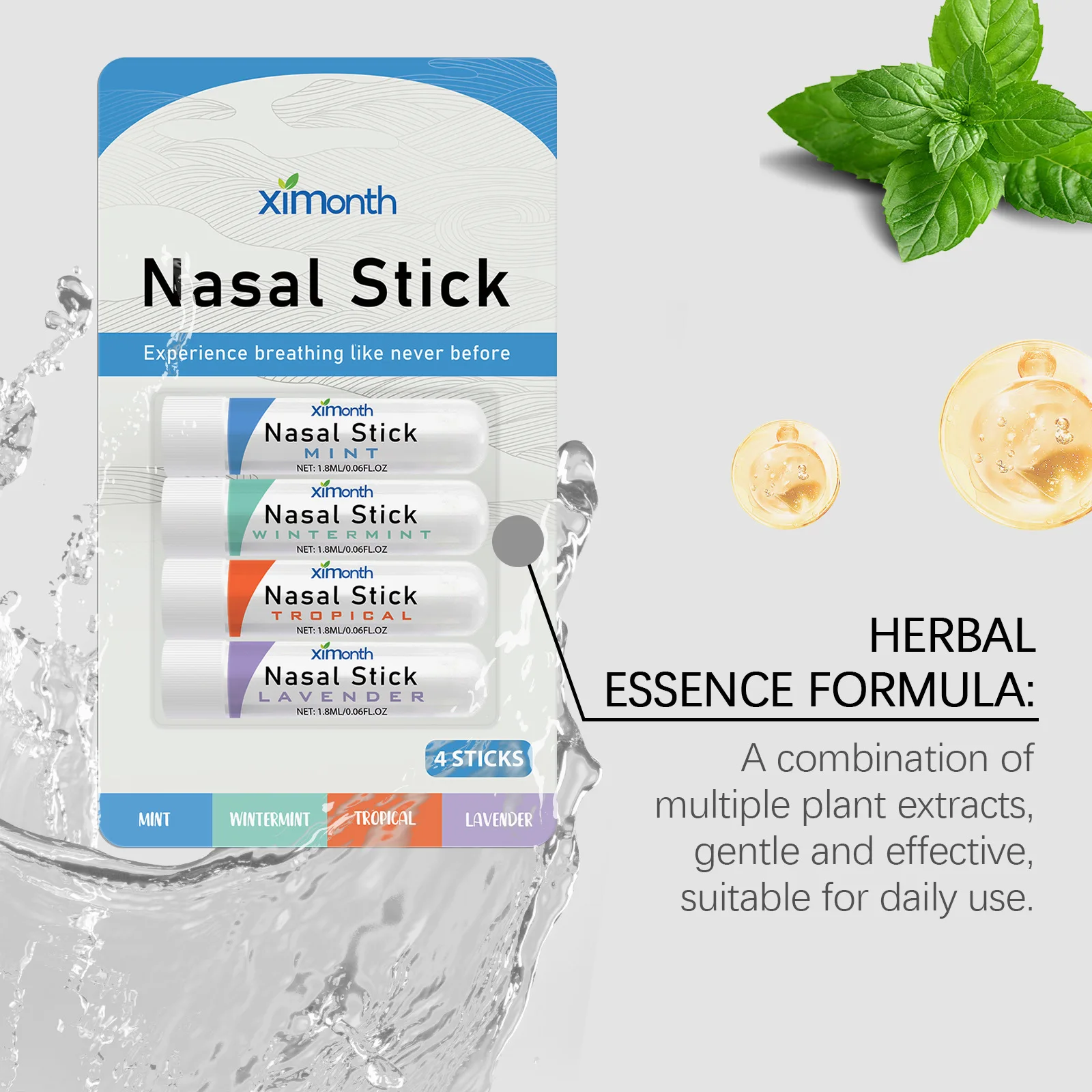 Nasal Stick 4 Pack Boom Boost Focus Enhance Breath Long Lasting Refreshing Sensation Aromatherapy Inhalation Cooling Oil Stick view 2