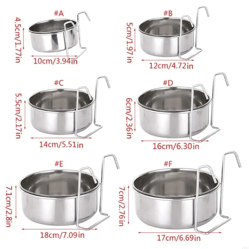 45BE Dog Bowls Stainless Steel Cups with Hanger for Cat Cage Kennel Hanging Bowl Metal Water Feeder for Ferret Rabb