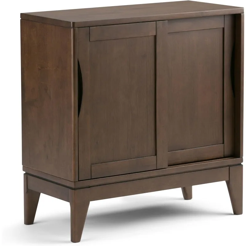 

Harper SOLID WOOD 30 inch Wide Mid Century Modern Low Storage Cabinet in Walnut Brown, with Large Space