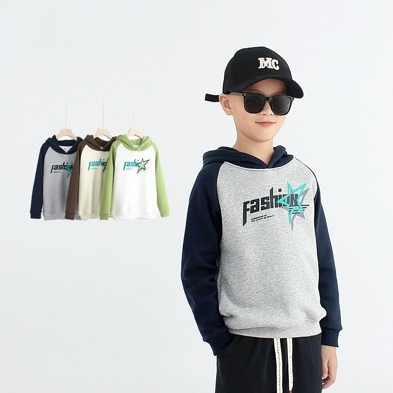 

Boys Fleece Pullover Hoodie Winter Warm Thermal Sweatshirt Korean Style Cartoon Print Thickened Casual Kids' Clothing