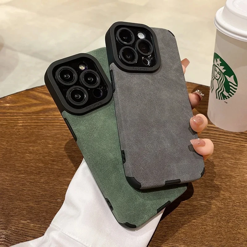 Luxury Plush Leather Case For iPhone 15 13 12 11 14 Pro Max 14 15 Plus Matte Soft Silicone Cover Shockproof Cases Accessories