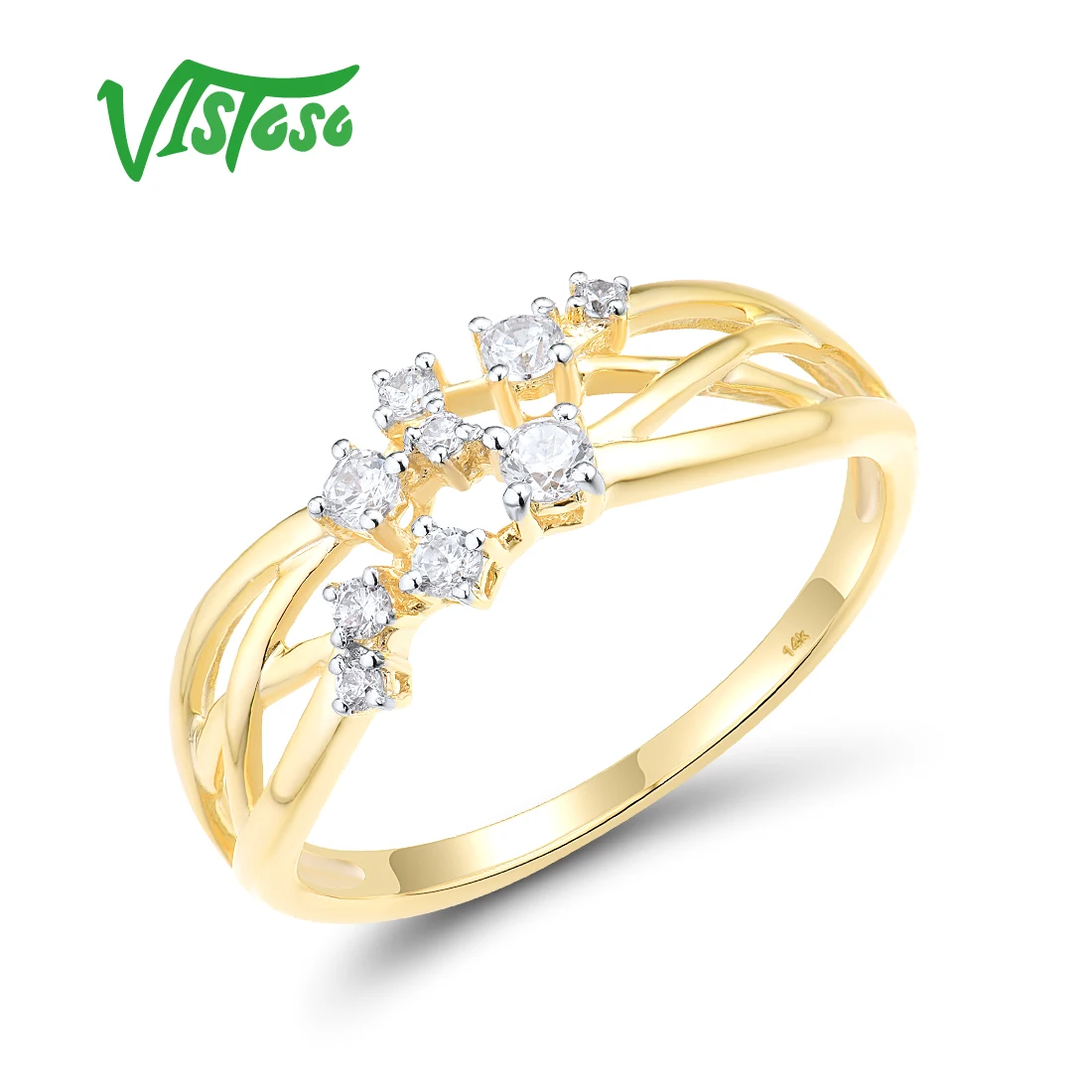 VISTOSO Authentic 14K 585 Yellow Gold Rings For Women Sparkling Diamond Exquisite Wedding Engagement Fine Gifts Jewelry