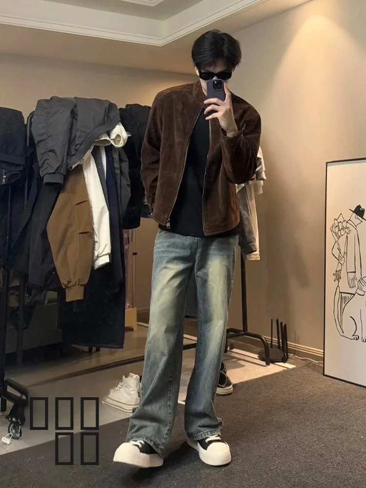 aduated Denim Jeans Men's Slim Fit American Retro High Street Vibe Knife  Narrow Sle Youthful Casual Cotton Blend