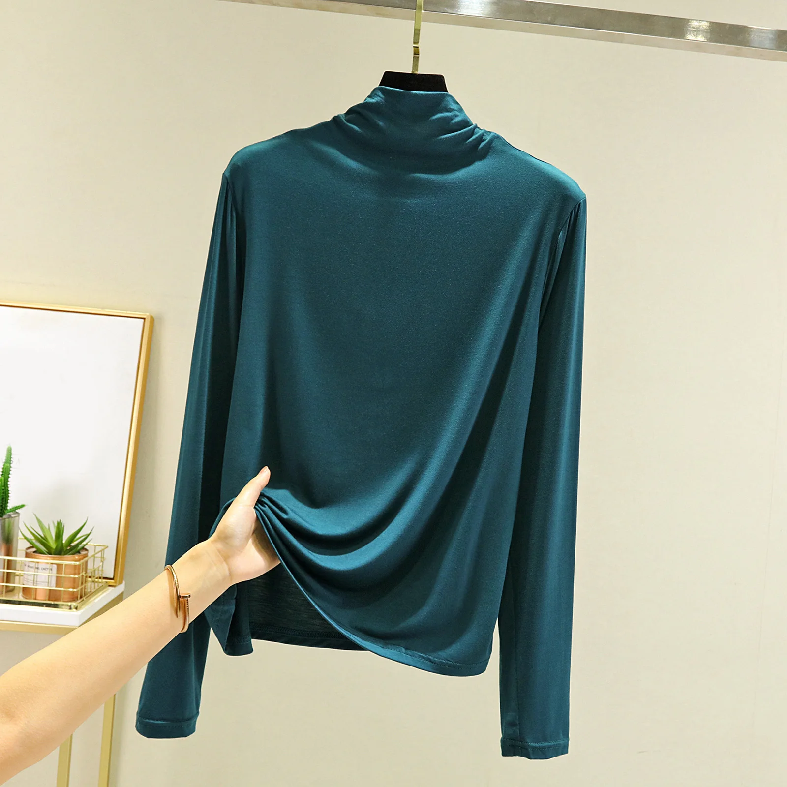 

Women Autumn And Winter Casual Turtleneck Solid Color Tight Warm Fit Long Sleeve Bottoming Shirt Fashion Top Underwear