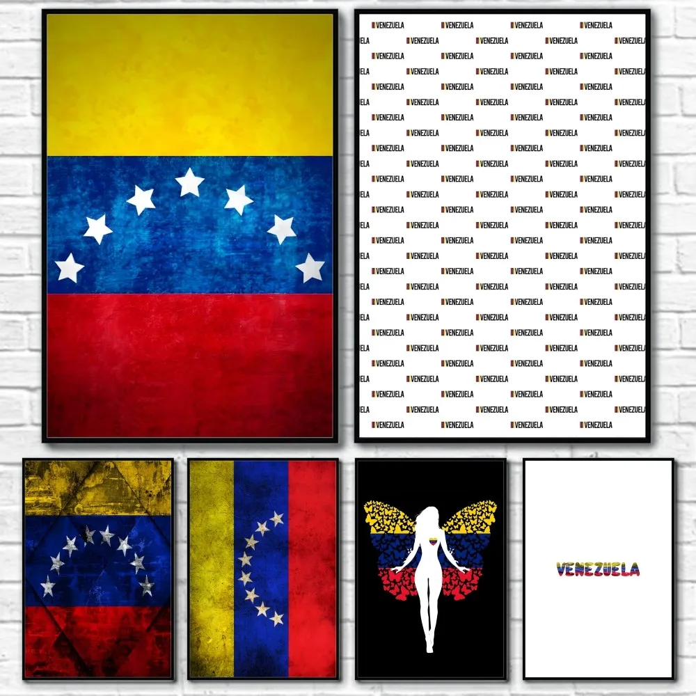 Venezuela National Flag Map Emblem Poster Sticky Wall Art Printing Waterproof Home Living Bed Room Bar Aesthetic Decor