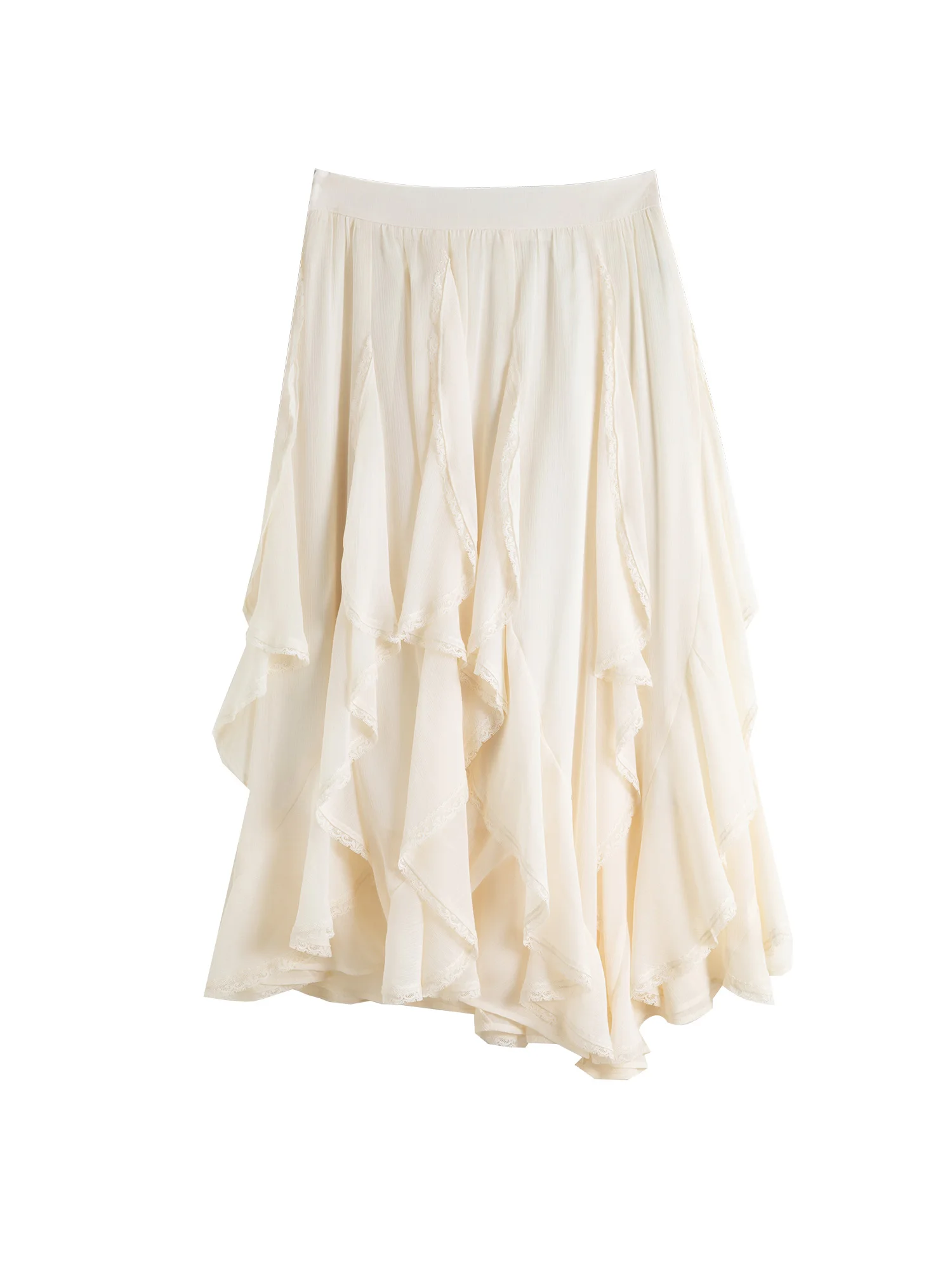 ZIQIAO Mała Spódnica Szyfonowa z Nieregularnym Krojem dla Kobiet Lato 2025 Nowość Lejąca Spódnica Damska o Długości Midi w Linii A 25ZQ92372